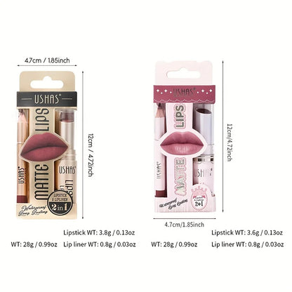 USHAS 12-Color Matte Lipstick Set – Waterproof & Long-Lasting | Lipstick + Lip Liner, Non-Stick Easy Coloring