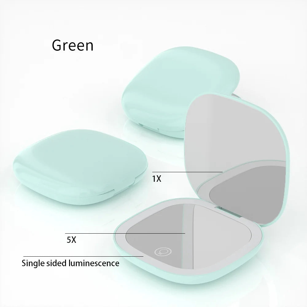 Mini Foldable LED Makeup Mirror - 5x/10x Magnification, Rechargeable, Compact - Beauty & Beyond