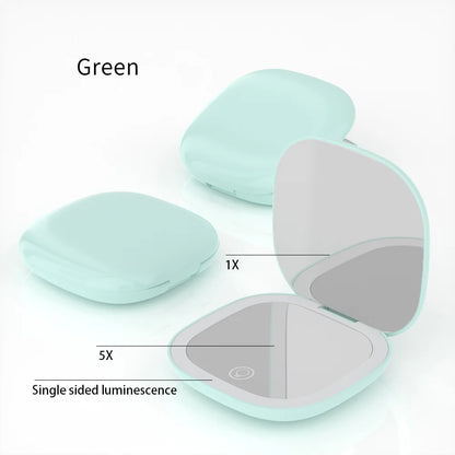 Mini Foldable LED Makeup Mirror - 5x/10x Magnification, Rechargeable, Compact - Beauty & Beyond