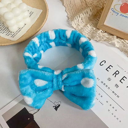 Spa Headband Bow - Soft Coral Fleece for Makeup, Shower, Face Washing, Hair Accessory