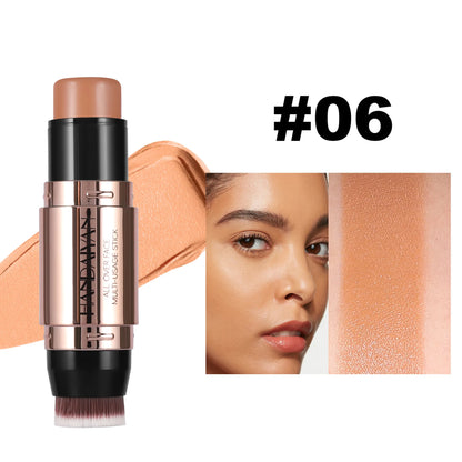 Double-Head Face Bronzer Contour Stick – Light & Dark, Long-Lasting, With Brush