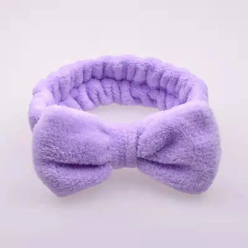 Spa Headband Bow - Soft Coral Fleece for Makeup, Shower, Face Washing, Hair Accessory