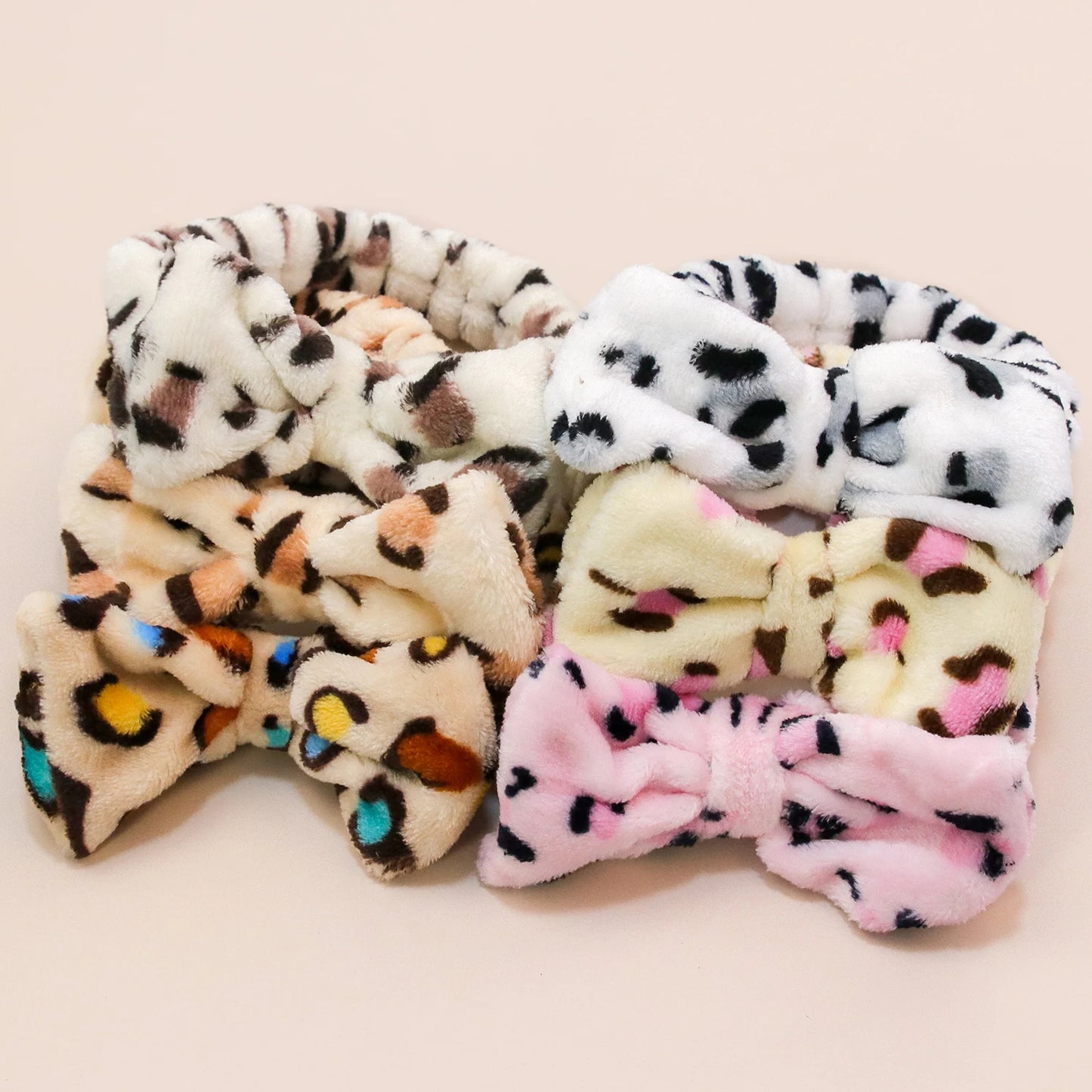 Leopard Coral Fleece Spa Headband – Soft Makeup & Face Wash Head Wrap with Cute Bow | Women & Girls