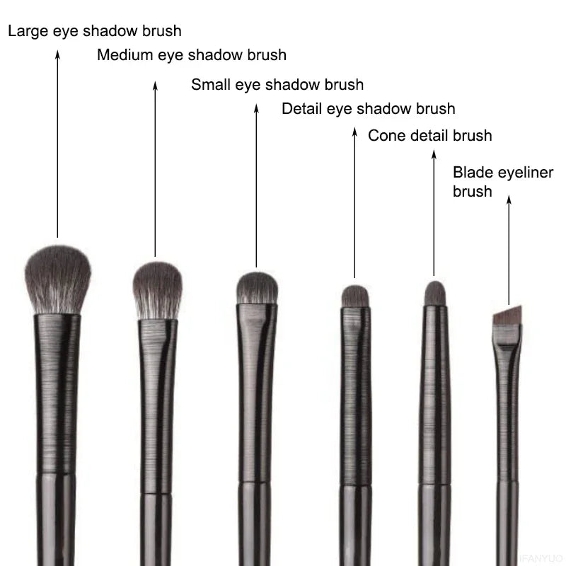 6pcs Black Eye Makeup Brushes Set - Contouring, Eyeshadow, Eyeliner, Blending, Beauty Tool - Beauty & Beyond