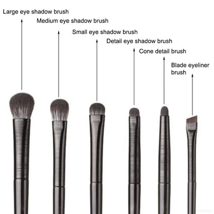 6pcs Black Eye Makeup Brushes Set - Contouring, Eyeshadow, Eyeliner, Blending, Beauty Tool - Beauty & Beyond
