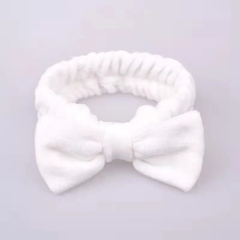 Spa Headband Bow - Soft Coral Fleece for Makeup, Shower, Face Washing, Hair Accessory