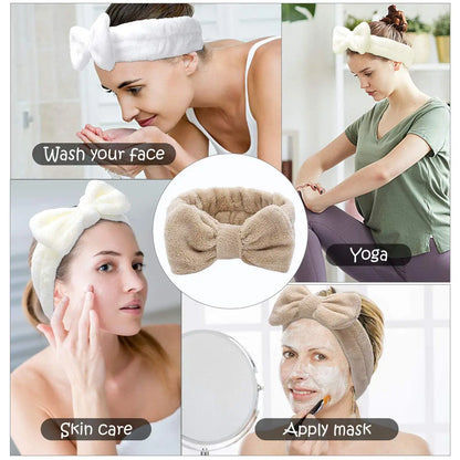Spa Headband Bow - Soft Coral Fleece for Makeup, Shower, Face Washing, Hair Accessory