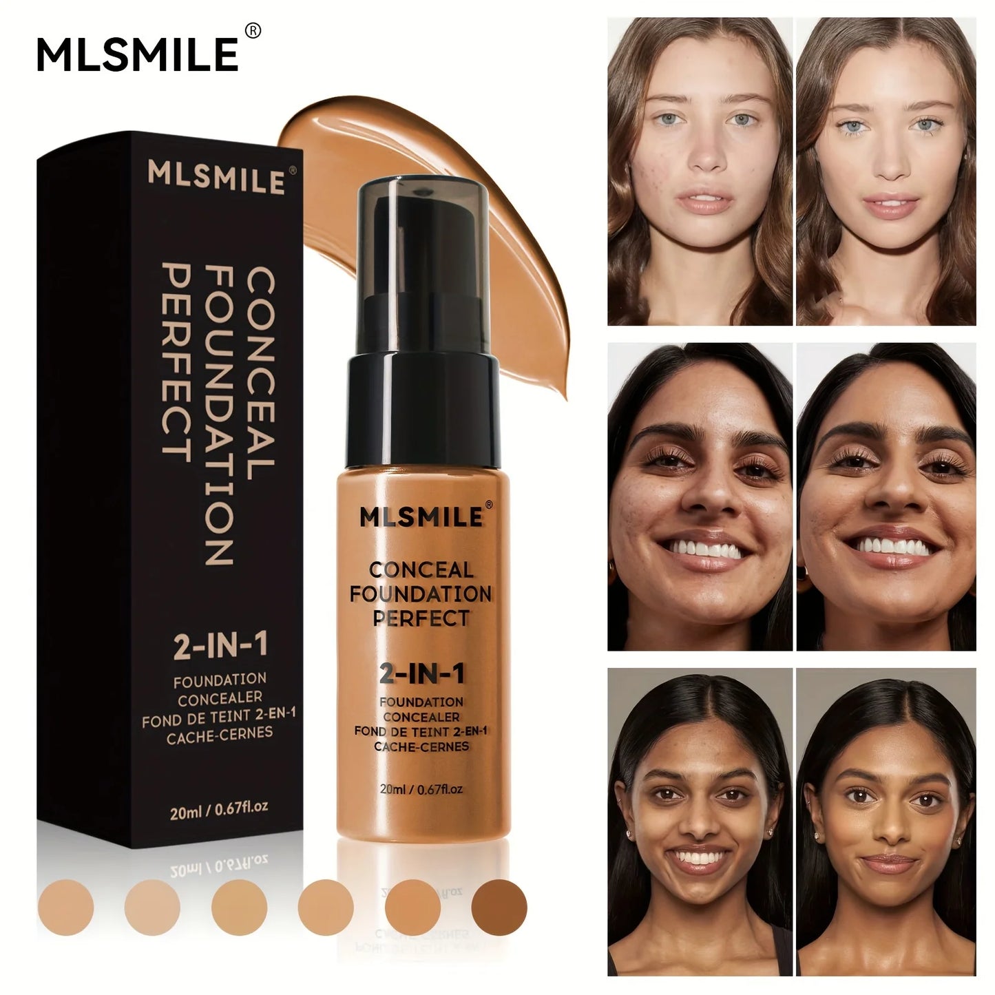 2-in-1 Foundation & Concealer – Full Coverage, Waterproof, Hydrating