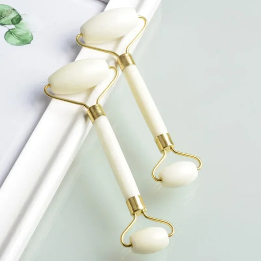 Double-Headed White Jade Roller - Natural Stone Facial, Eye & Neck Massage Tool