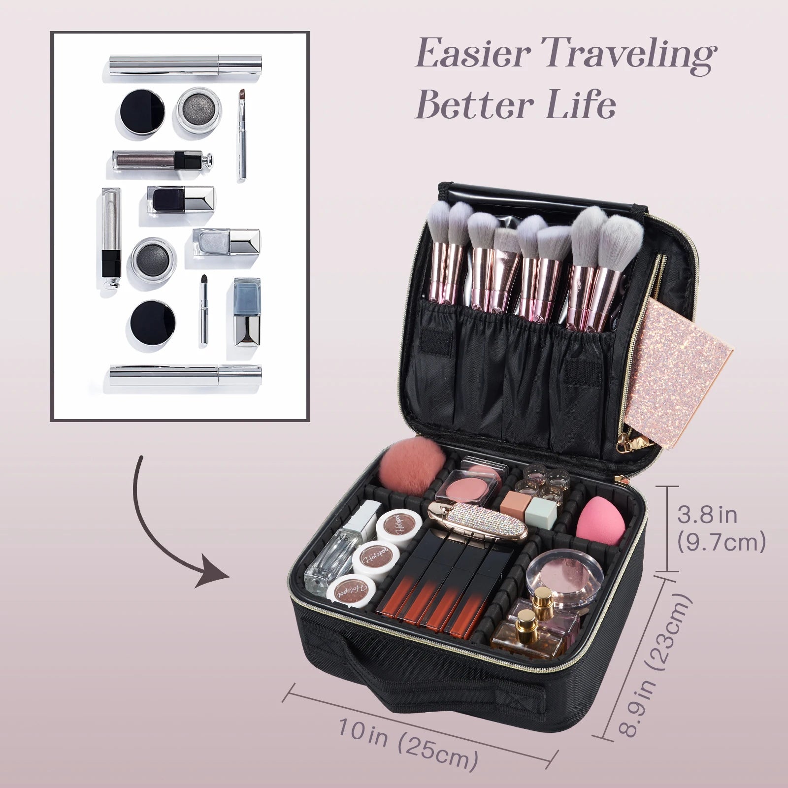 Makeup Bag - Professional Cosmetic Brush Case, Portable, Waterproof Travel Organizer - Beauty & Beyond