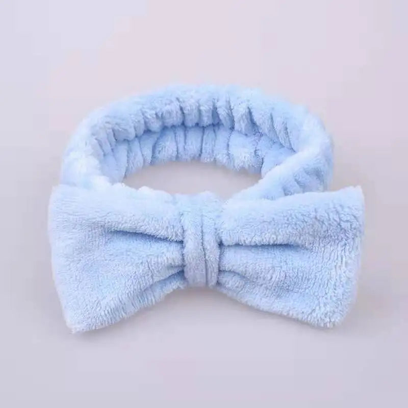 Spa Headband Bow - Soft Coral Fleece for Makeup, Shower, Face Washing, Hair Accessory