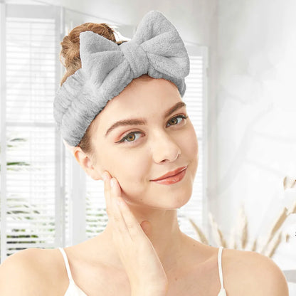 Spa Headband Bow - Soft Coral Fleece for Makeup, Shower, Face Washing, Hair Accessory