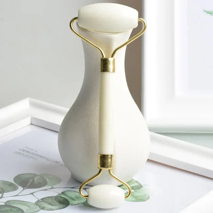 Double-Headed White Jade Roller - Natural Stone Facial, Eye & Neck Massage Tool