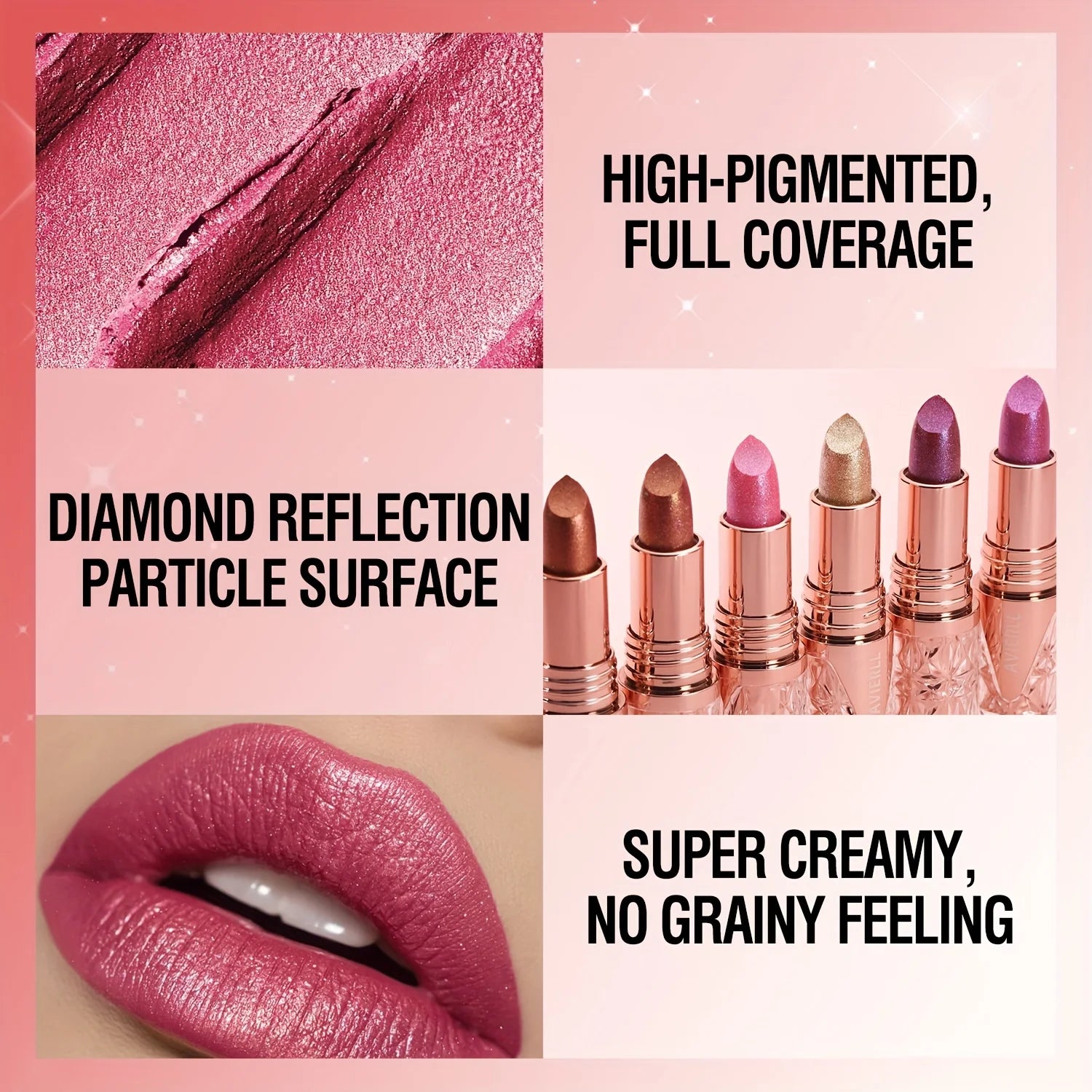 6 Colors 3-in-1 Pearlescent Sparkling Lipstick – Matte Glitter, Waterproof, Long-Lasting, Pearl Shine Lip Gloss, Shimmer Sexy Makeup - Beauty & Beyond