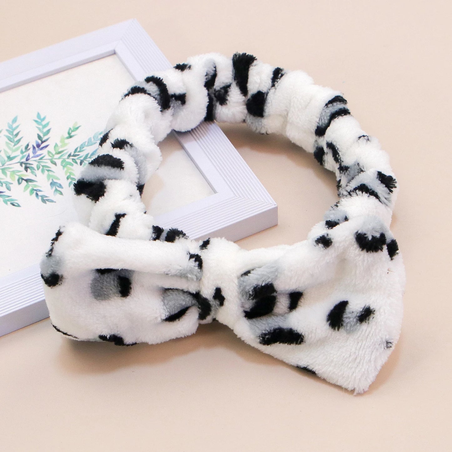 Leopard Spa Headband - Soft Coral Fleece, Cute Bow, Face Wash & Makeup Wrap for Women & Girls
