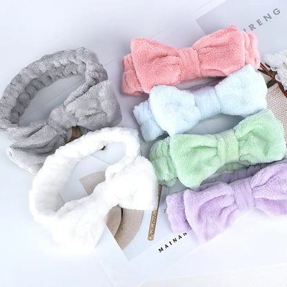Spa Headband Bow - Soft Coral Fleece for Makeup, Shower, Face Washing, Hair Accessory