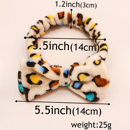 Leopard Spa Headband - Soft Coral Fleece, Cute Bow, Face Wash & Makeup Wrap for Women & Girls