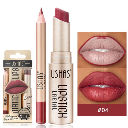 USHAS 12-Color Lip Liner + Lipstick Set – Easy Coloring, Matte, Long-Lasting Nude & Red Lipstick - Beauty & Beyond