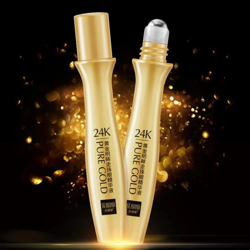 24K Gold Bright Eye Roller Eye Cream Hydrating Moisturizing Eye Serum Eye Care Dark Circles Removal Anti Eye Bags 15ml L2P8 - Beauty & Beyond