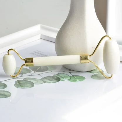 Double-Headed White Jade Roller - Natural Stone Facial, Eye & Neck Massage Tool
