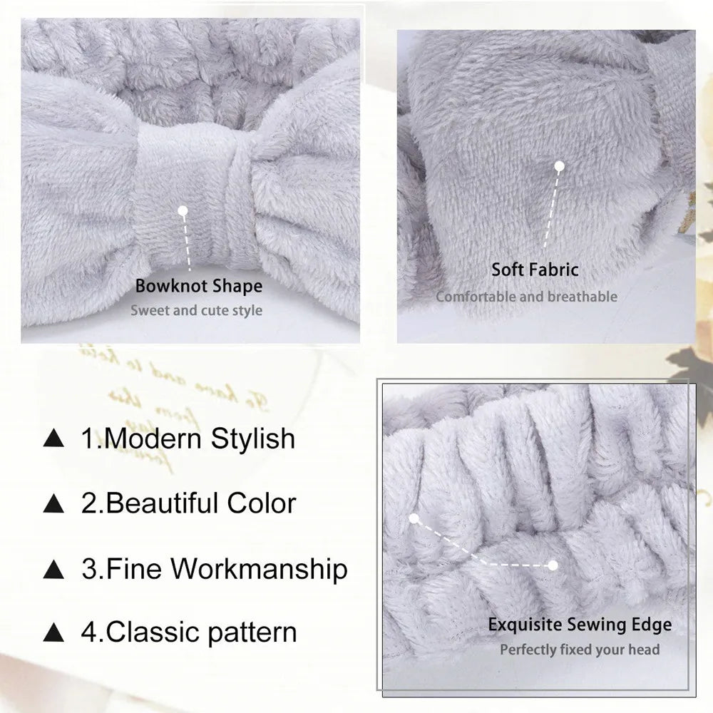 Spa Headband Bow - Soft Coral Fleece for Makeup, Shower, Face Washing, Hair Accessory