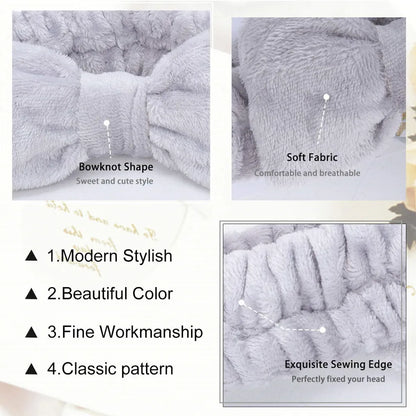 Spa Headband Bow - Soft Coral Fleece for Makeup, Shower, Face Washing, Hair Accessory