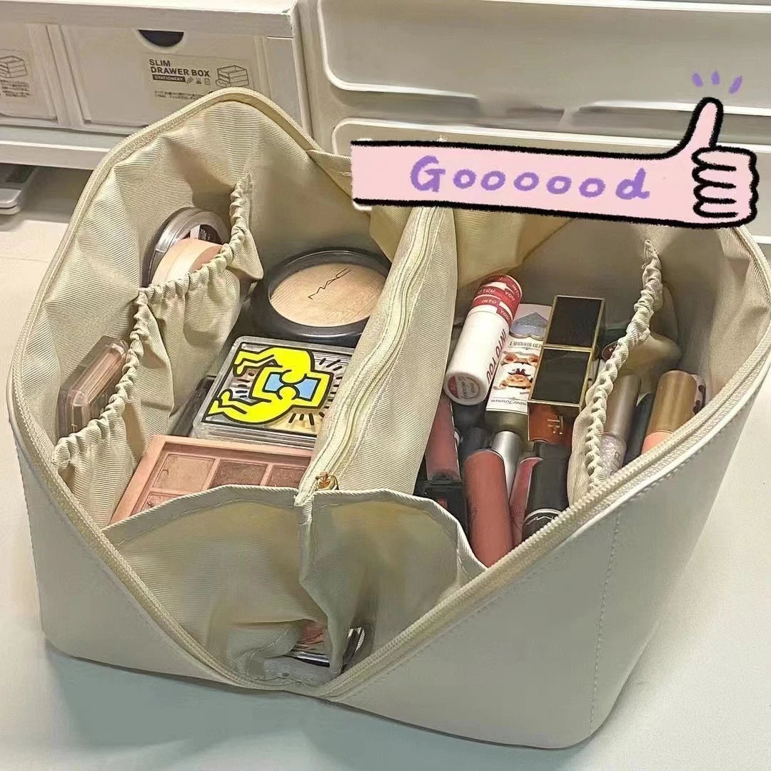 PU Makeup Bag - Large Capacity, Portable Handheld, Multi-Functional Storage