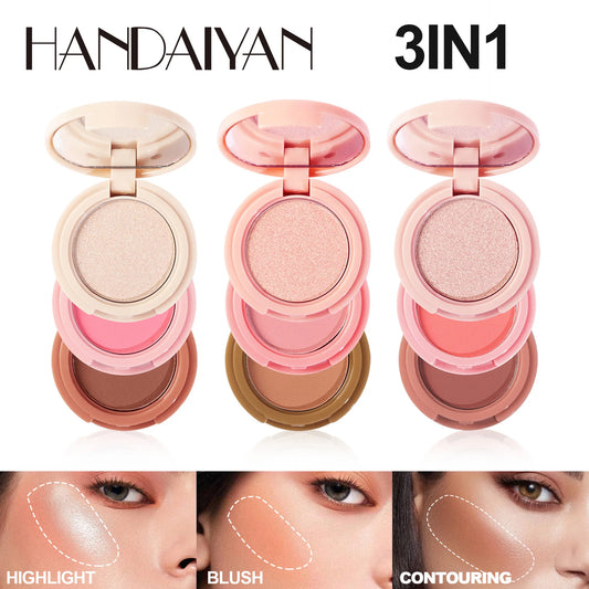 Handaiyan 3-in-1 Glow Palette – Eyeshadow, Highlighter & Blush in One Moonlight-Stone Compact with Glitter Shine - Beauty & Beyond