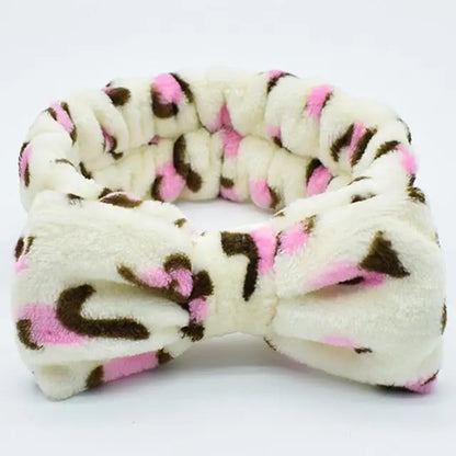 Spa Headband Bow - Soft Coral Fleece for Makeup, Shower, Face Washing, Hair Accessory