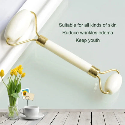 Double-Headed White Jade Roller - Natural Stone Facial, Eye & Neck Massage Tool