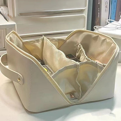 PU Makeup Bag - Large Capacity, Portable Handheld, Multi-Functional Storage