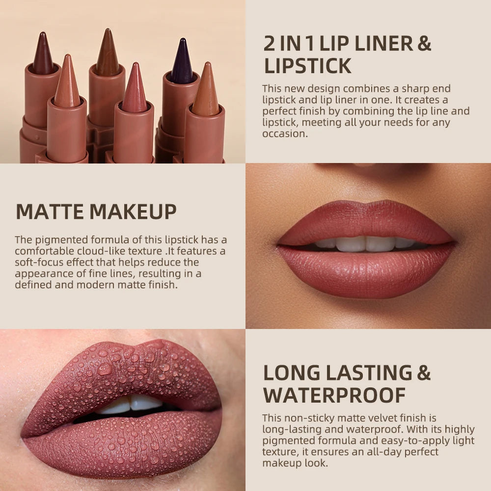 Matte Lip Liner & Lipstick Pen – Long-Lasting Waterproof Gradient Pencil for Bold Red & Brown Lips - Beauty & Beyond