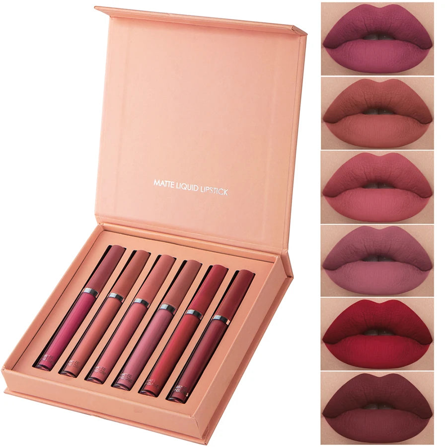 Holiday Gift Box 6PC Set – Matte Velvet Lip Gloss, Waterproof, Moisturizing, Long-Lasting Liquid Lipstick - Beauty & Beyond
