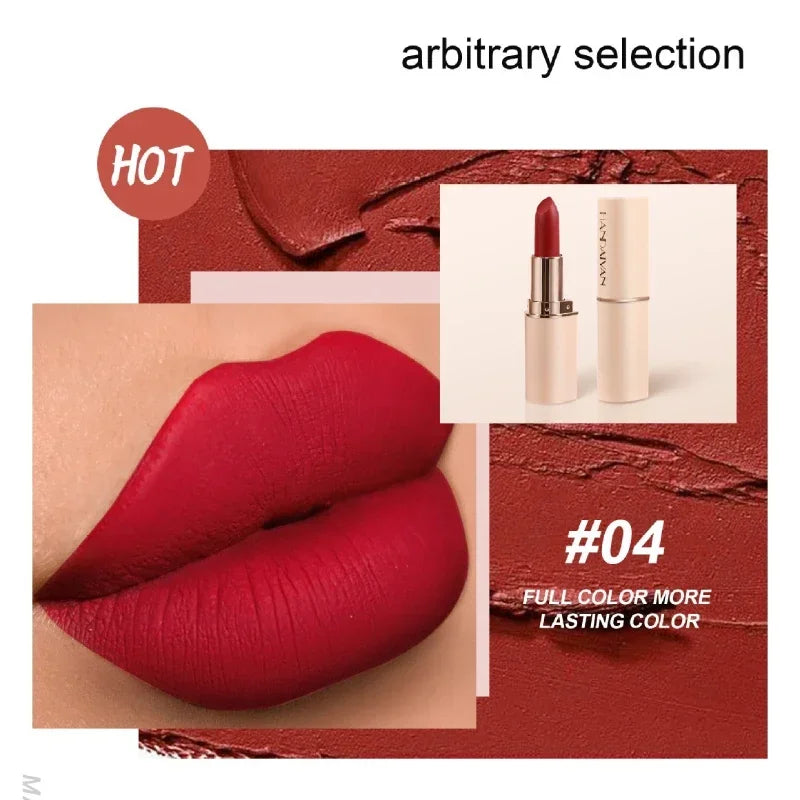 Deep Red Matte Lipstick – 8 Colors, Waterproof, Non-Stick Cup, Velvet Finish for Easy Application - Beauty & Beyond