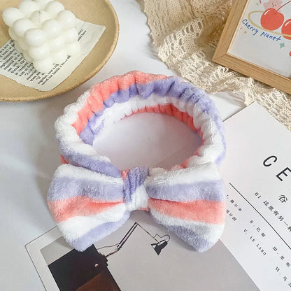 Spa Headband Bow - Soft Coral Fleece for Makeup, Shower, Face Washing, Hair Accessory