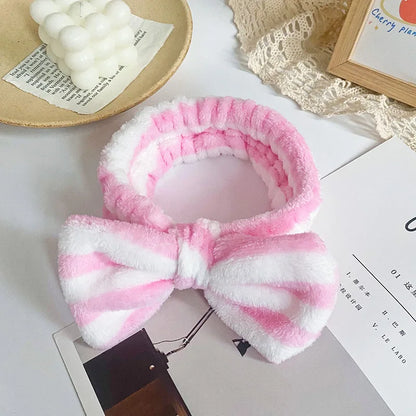 Spa Headband Bow - Soft Coral Fleece for Makeup, Shower, Face Washing, Hair Accessory