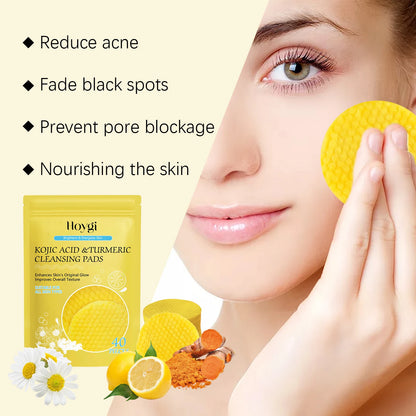 Turmeric & Kojic Acid Cleansing Pads – Pore Cleanser & Makeup Remover | Oil Control & Brightening Facial Sponge
