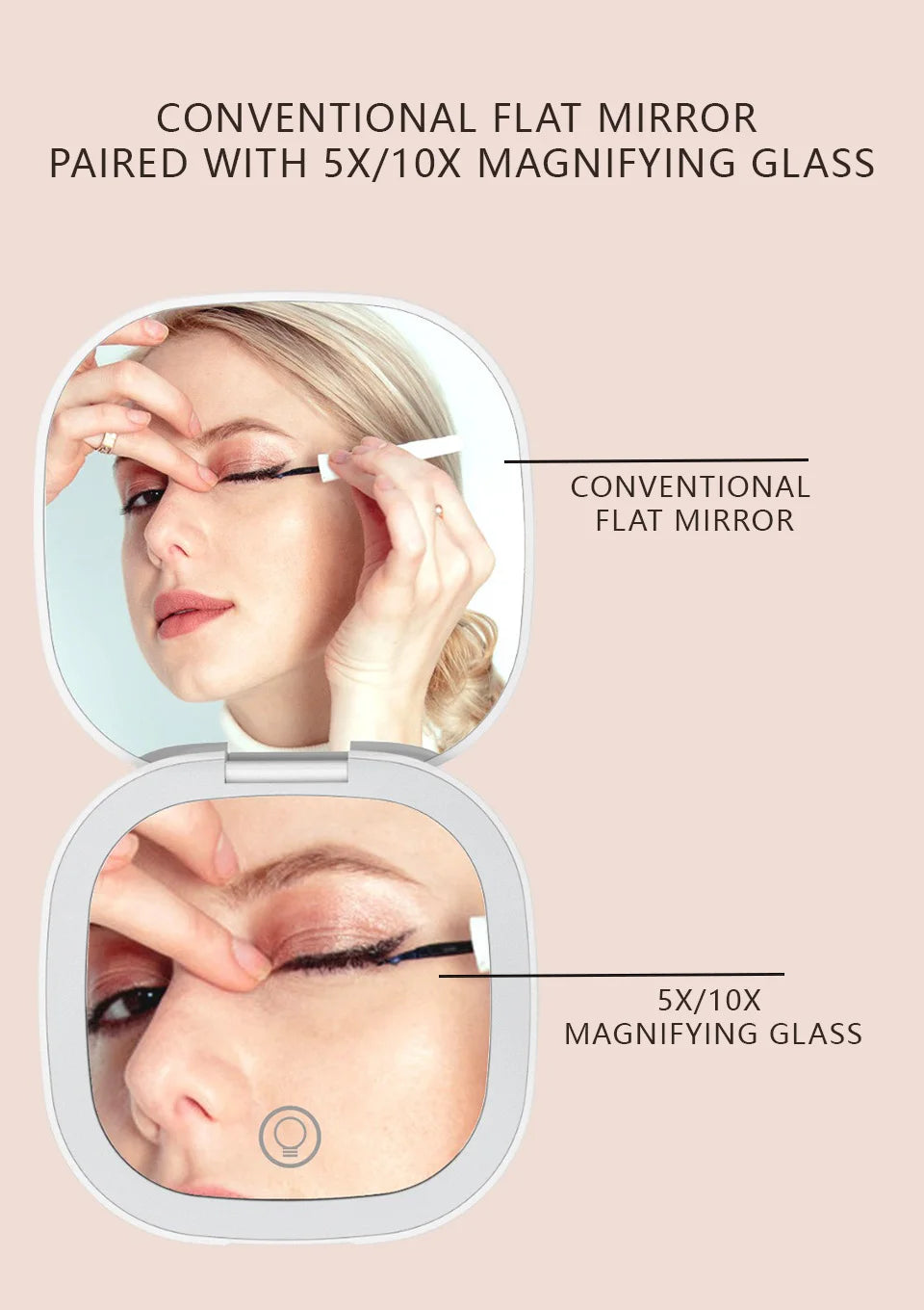 Mini Foldable LED Makeup Mirror - 5x/10x Magnification, Rechargeable, Compact - Beauty & Beyond