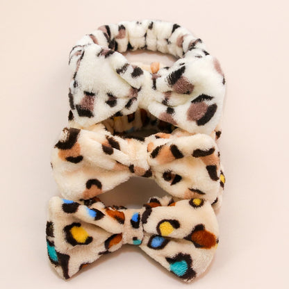 Leopard Spa Headband - Soft Coral Fleece, Cute Bow, Face Wash & Makeup Wrap for Women & Girls