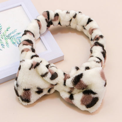 Leopard Spa Headband - Soft Coral Fleece, Cute Bow, Face Wash & Makeup Wrap for Women & Girls