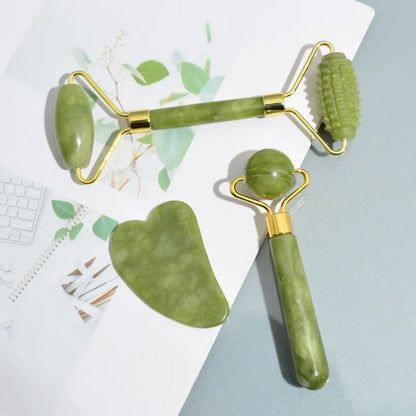 Natural Jade Roller & Gua Sha Set - Stone Massager for Face, Neck, Eye Care, Lifting, Spa Tools