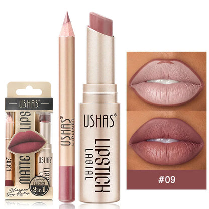 USHAS 12-Color Lip Liner + Lipstick Set – Easy Coloring, Matte, Long-Lasting Nude & Red Lipstick - Beauty & Beyond
