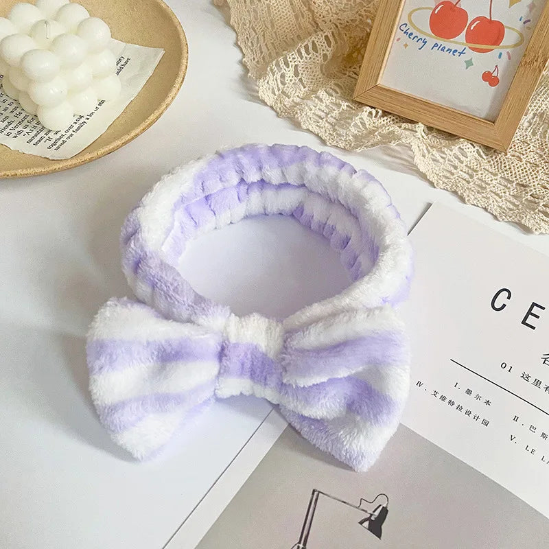 Spa Headband Bow - Soft Coral Fleece for Makeup, Shower, Face Washing, Hair Accessory