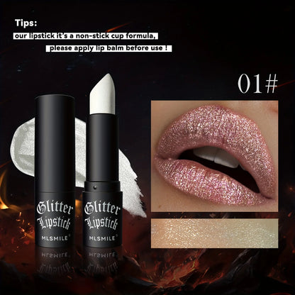 7-Color Glitter Lipstick – Hydrating & Sparkling Shine | Non-Stick, Metallic Finish Lip Makeup