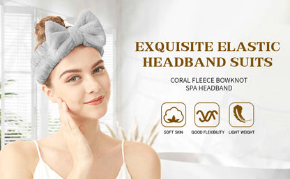 Spa Headband Bow - Soft Coral Fleece for Makeup, Shower, Face Washing, Hair Accessory