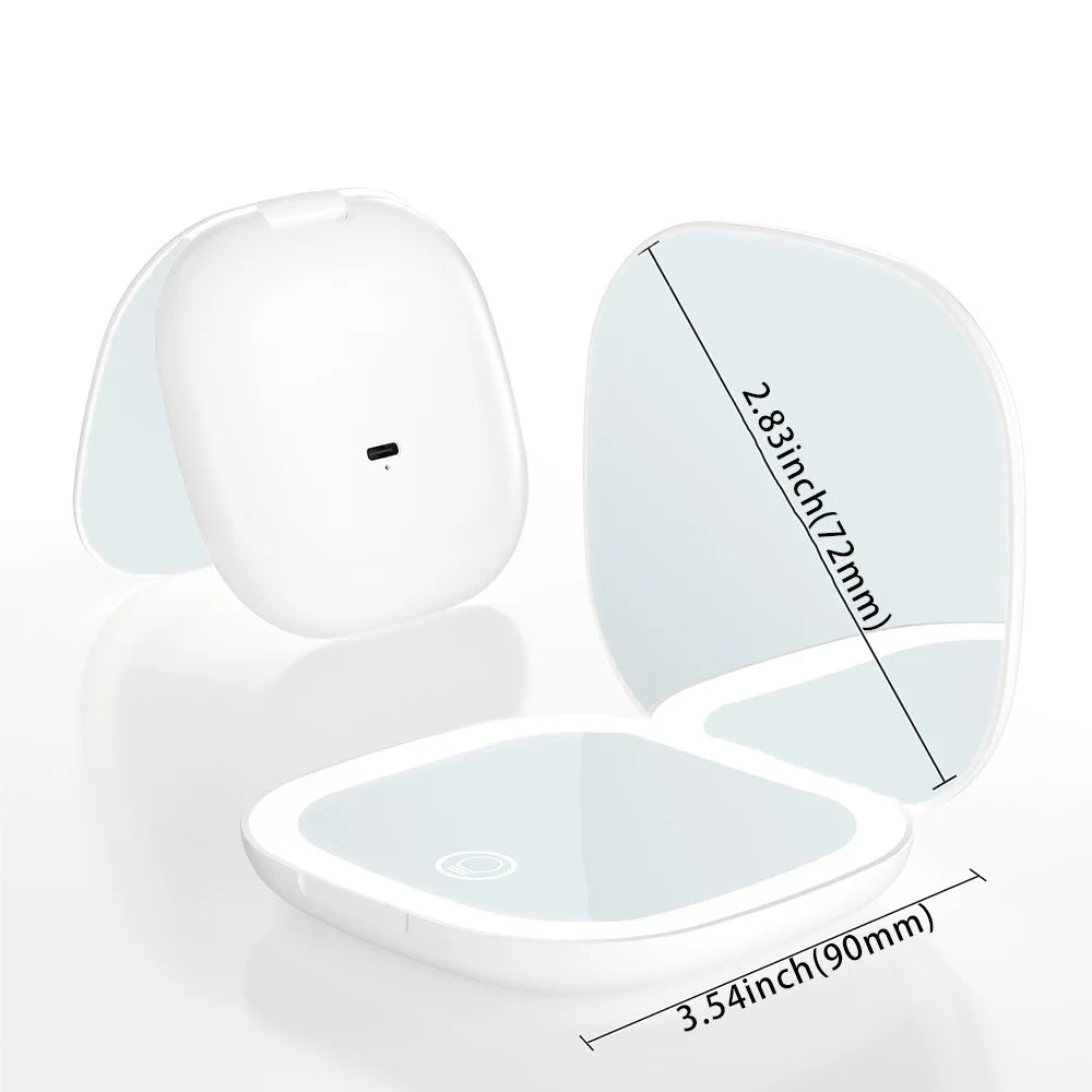 Mini Foldable LED Makeup Mirror - 5x/10x Magnification, Rechargeable, Compact - Beauty & Beyond