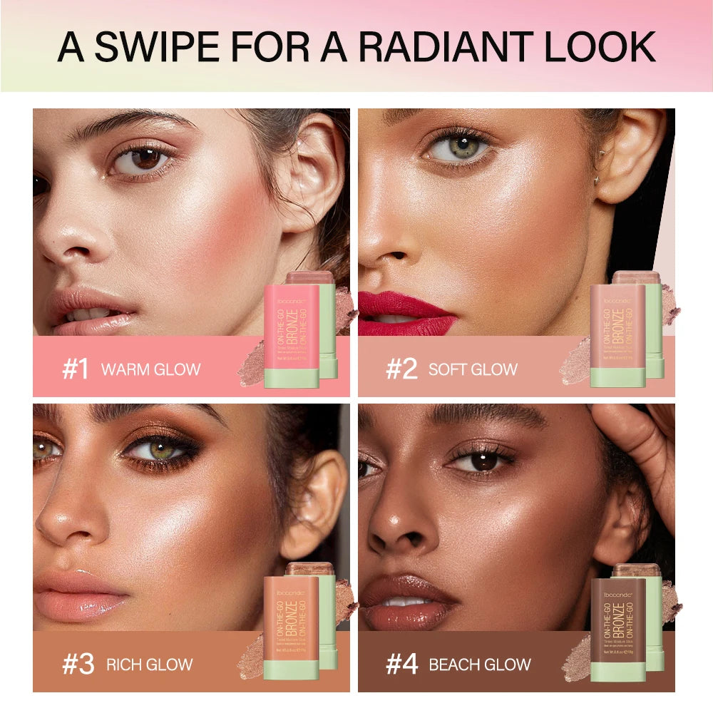 Bronze Blush Stick – Waterproof, Easy Color, 4 Shades, High Pigment, Brightening