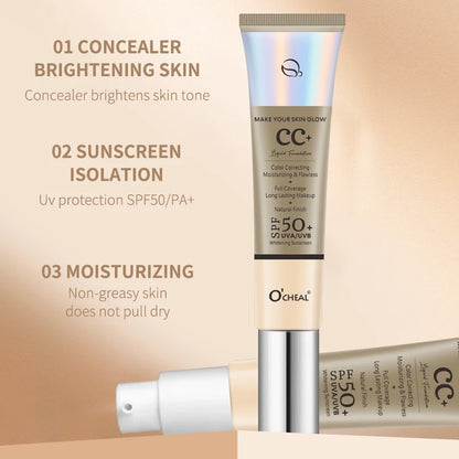 Crema CC Ocheal 30 g - Base de maquillaje, corrector, prebase hidratante e iluminadora resistente al agua FPS 50+