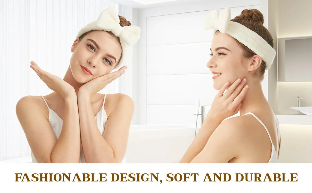 Spa Headband Bow - Soft Coral Fleece for Makeup, Shower, Face Washing, Hair Accessory