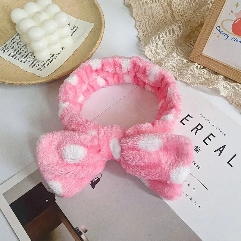 Spa Headband Bow - Soft Coral Fleece for Makeup, Shower, Face Washing, Hair Accessory